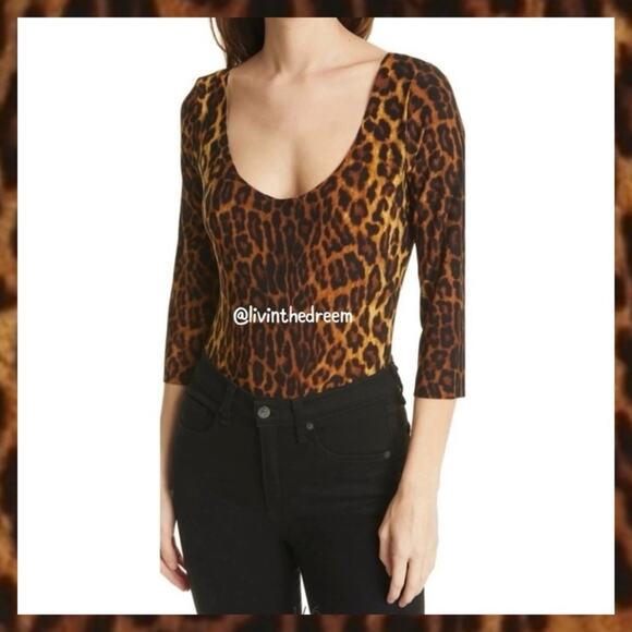 #T163 NWOT NORMA KAMALI Women's Pantera Leopard Print Scoop Neck Bodysuit $145 - Picture 5 of 16